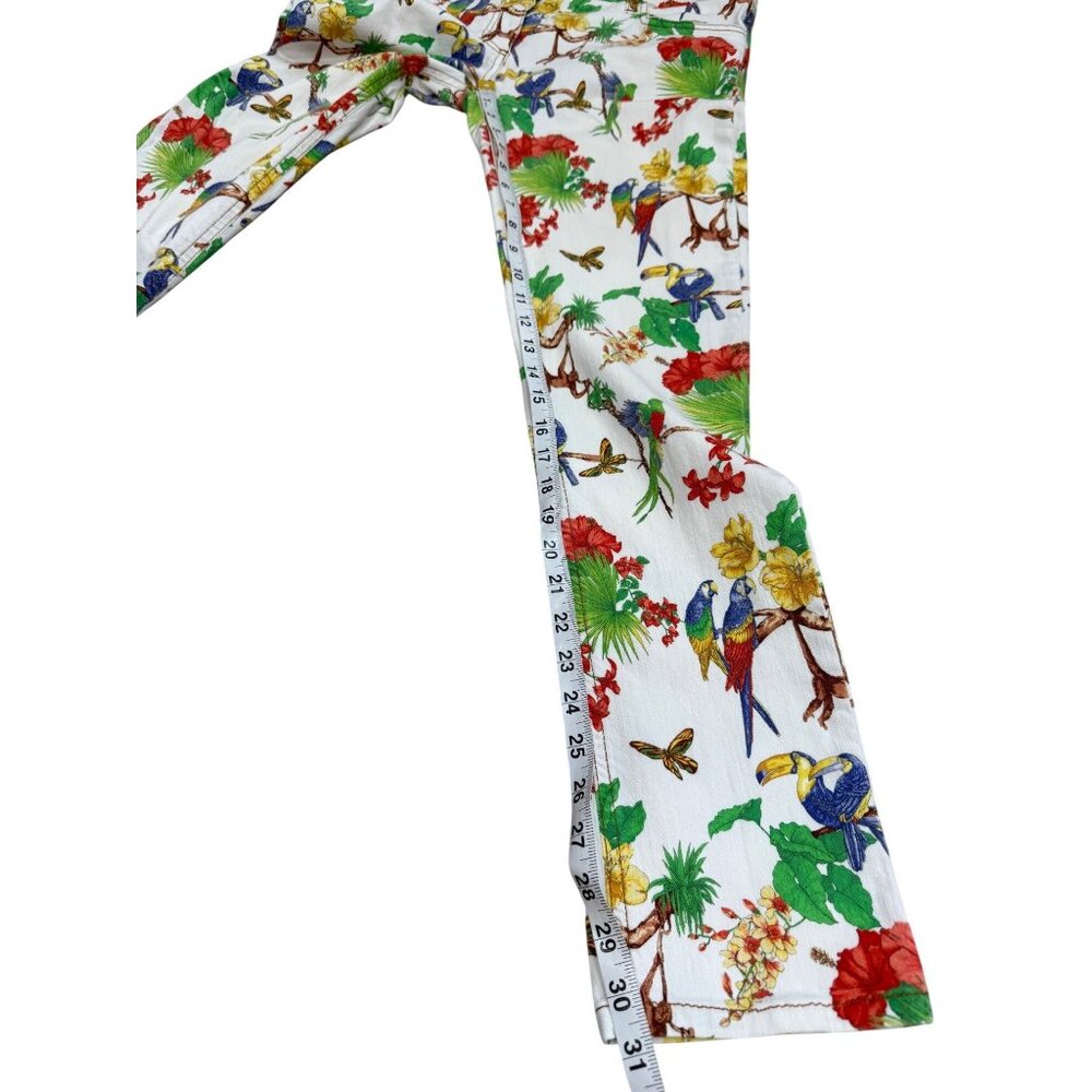 Etro Milano Tropical Parrot Skinny Jeans Floral Bird Jungle White Womens Size 31 - Picture 6 of 9